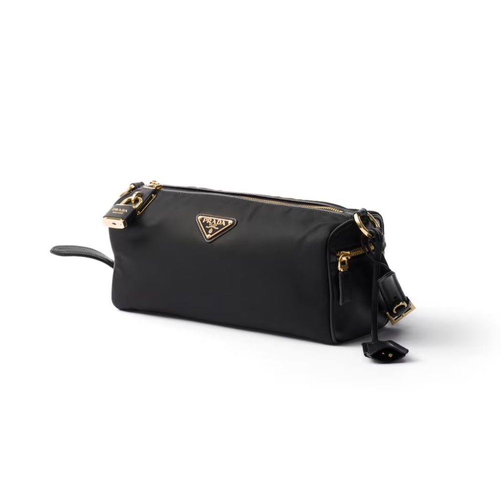 Prada Black Renylon shoulder bag with Gold logo